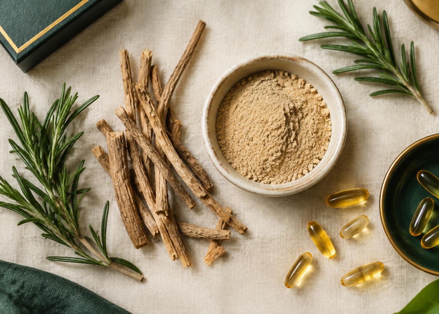 Rosemary, ashwagandha root and omega-3 softgels